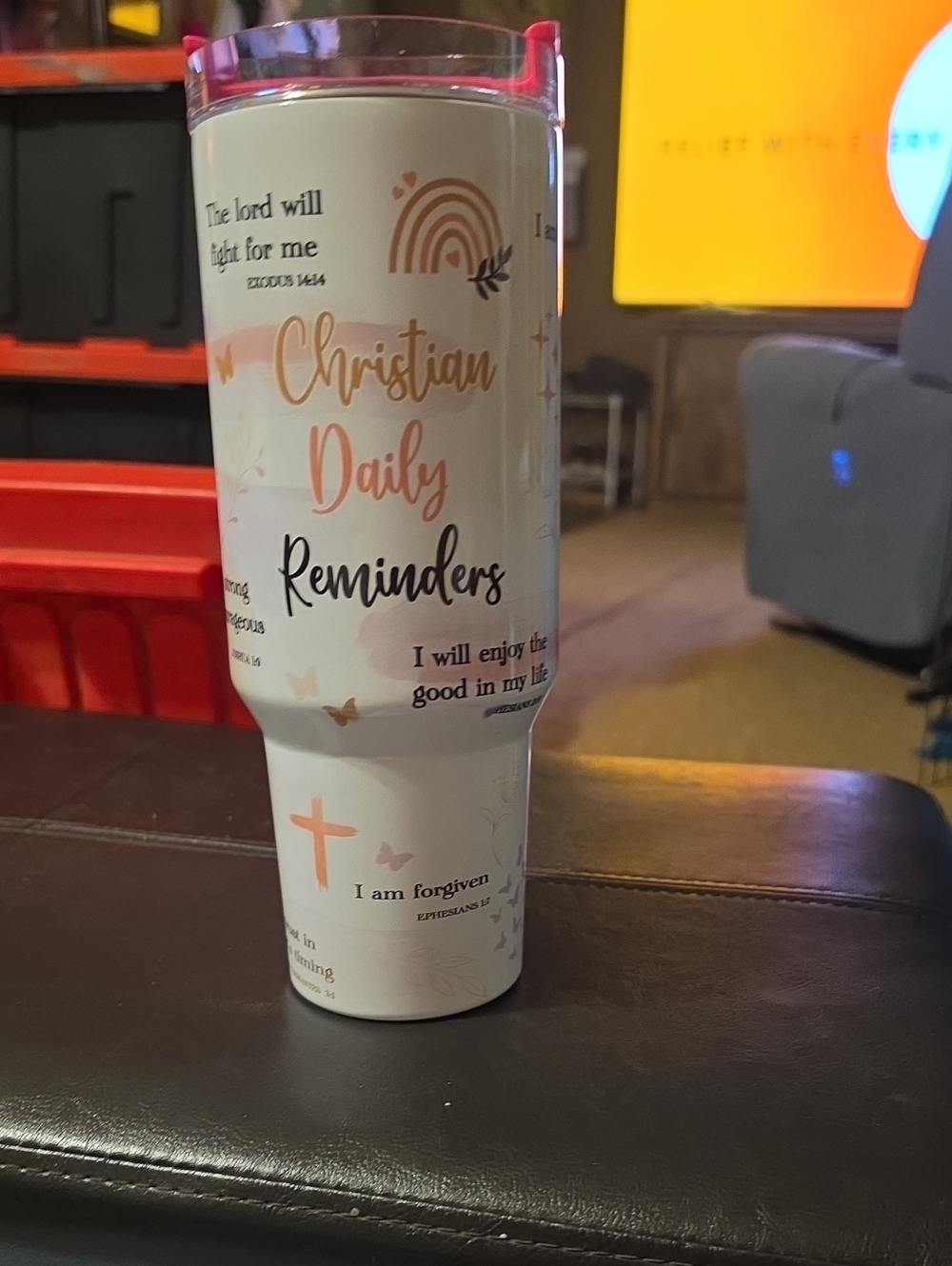 NaNa White and Pink Christian Daily Reminders Tumbler